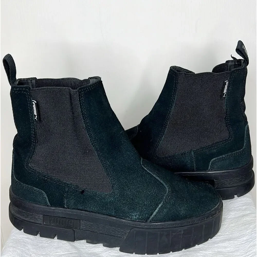 PUMA Mayze Platform Chelsea Boot Black Suede Size 8 - Picture 4 of 11